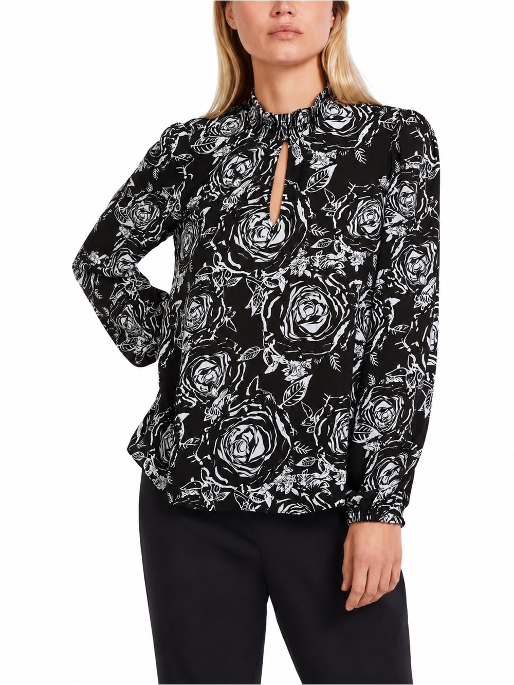 Marc Cain Black and White Floral Print Blouse Size N5 / US large 10/12